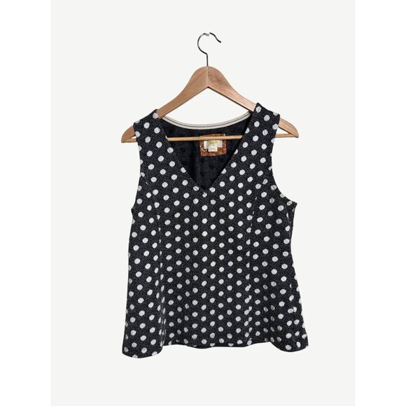 Anthropologie Maeve Black and White Polka Dot Jaquard Tank, Sz Large - Picture 1 of 7
